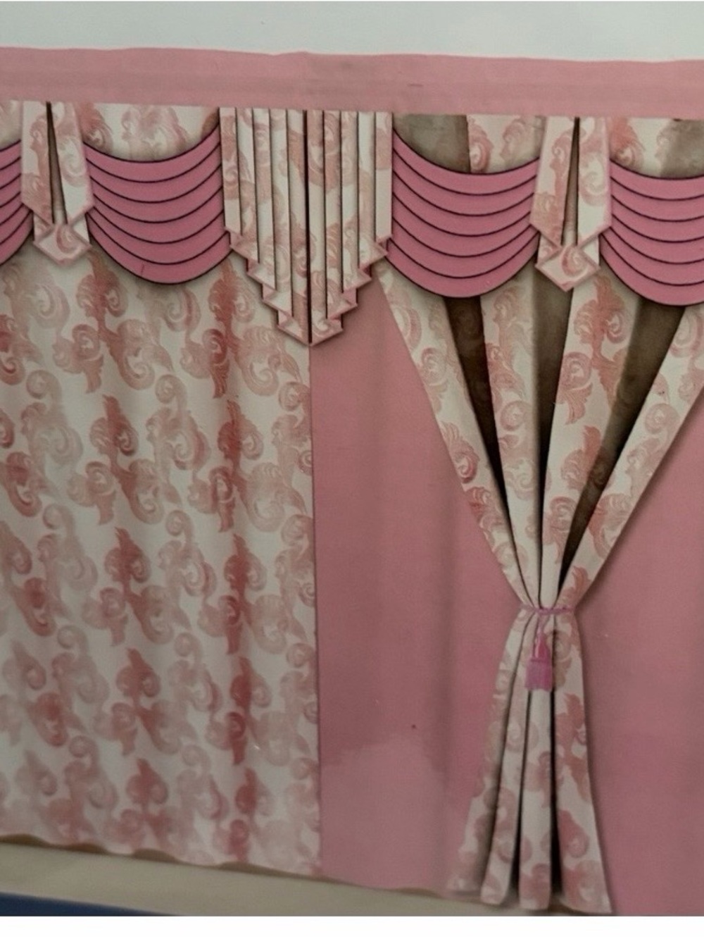 Pink Patterned Layered Window Curtain Set